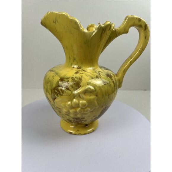Mid Century Glazed Pottery Pitcher Yellow‎ With Marbling - Picture 5 of 8